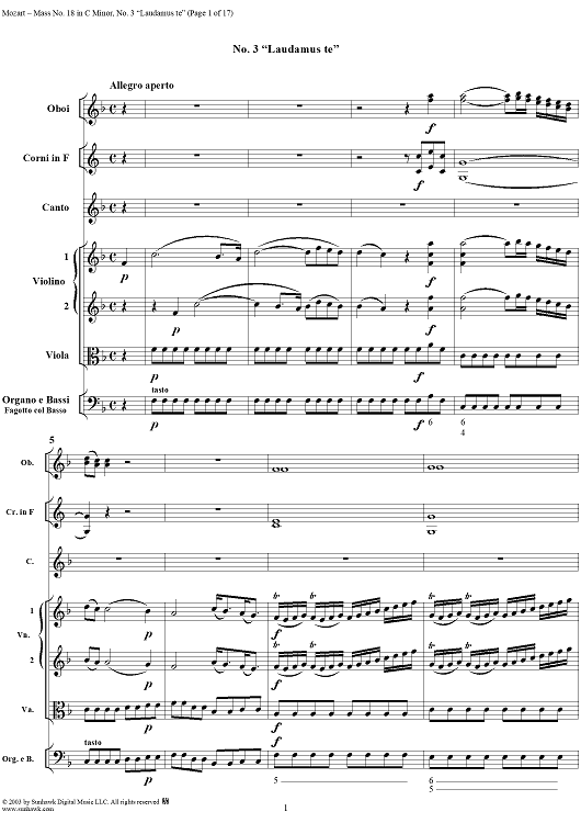 Mass No. 18 in C Minor, No. 3: Laudamus te - Full Score