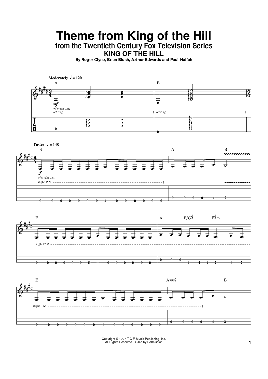 Theme From King Of The Hill" Sheet Music by Roger Clyne for