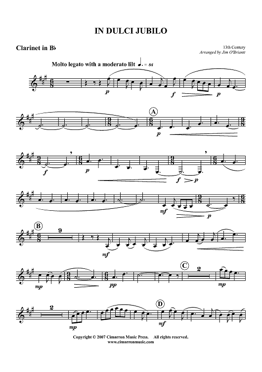 In Dulci Jubilo - Clarinet in B-flat