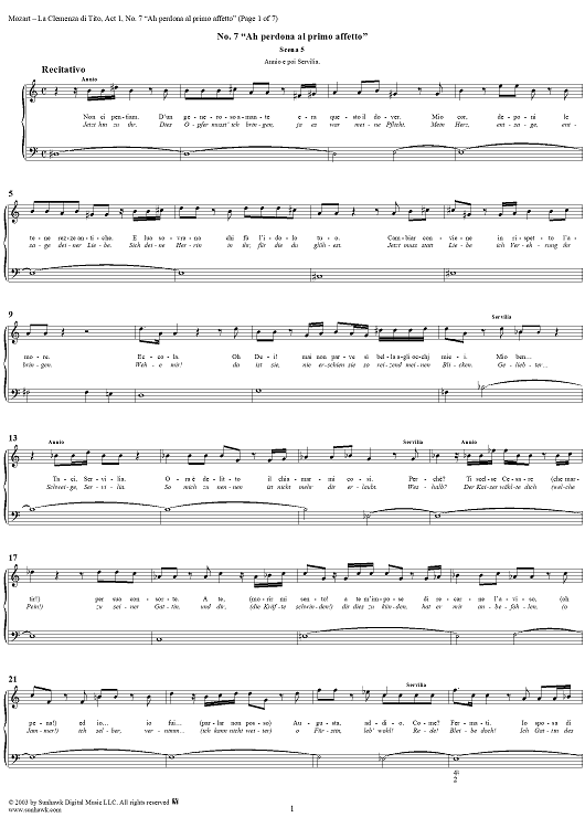 "Ah, perdona al primo affetto", No. 7 from "La Clemenza di Tito", Act 1 (K621) - Full Score