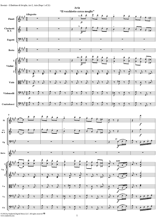 Aria: Il vecchiotto cerca moglie, No. 17 from "Il Barbiere di Siviglia" - Full Score
