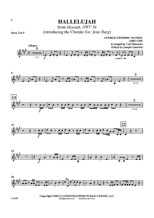 Hallelujah - from "Messiah", HWV 56 (introducing the Chorale "Ein' feste Burg") - Horn in F 2