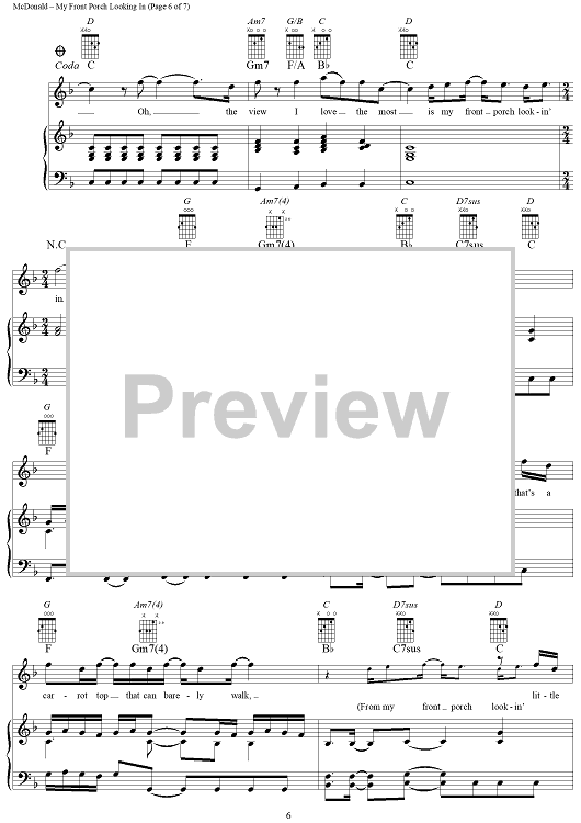 My Front Porch Looking In" Sheet Music by Lonestar for Piano/Vocal