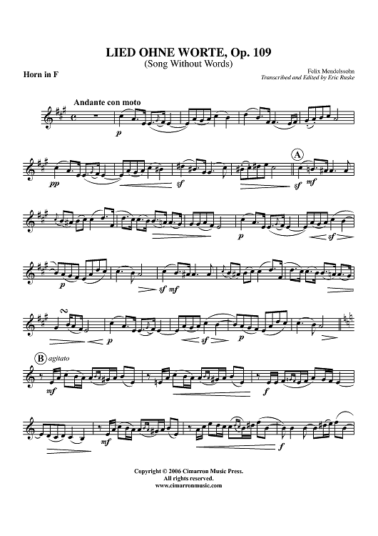 Lied Ohne Worte, Op. 109 - Horn in F