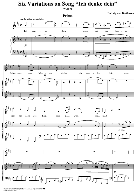 6 Variations on song "Ich denke dein" in D Major, WoO 74