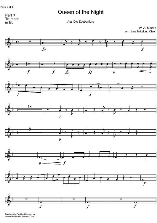 Der Hölle Rache kocht in Meinen Herzen from Die Zauberflöte KV620 - B-flat Trumpet