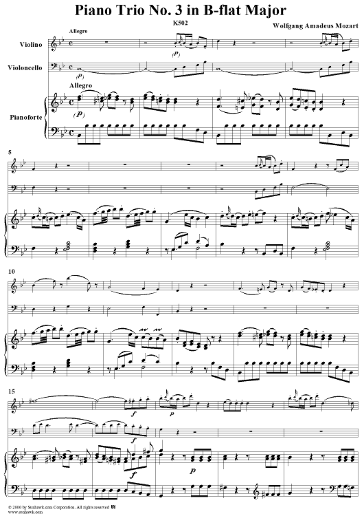 Piano Trio No. 3 in B-flat Major K502 - Piano Score