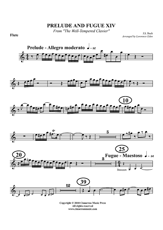 Prelude and Fugue XIV - From "The Well-Tempered Clavier" - Flute