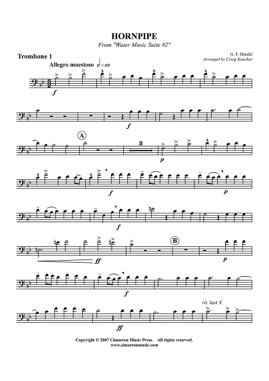 Hornpipe from "Water Music Suite #2" - Trombone 1 (opt. F Horn)
