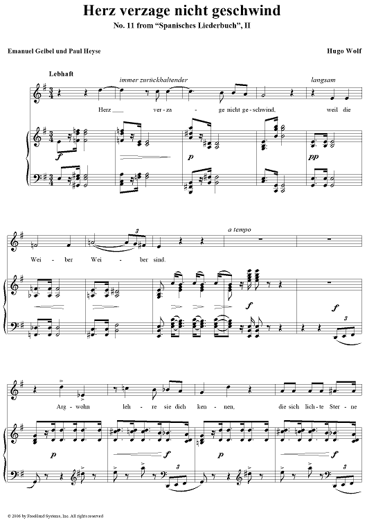 Herz verzage nicht geschwind, No. 11 from "Spanisches Liederbuch" II