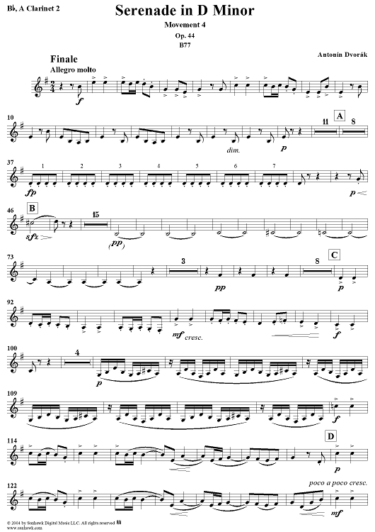 Serenade in D Minor, Op. 44, Movement 4 - B-flat Clarinet 2
