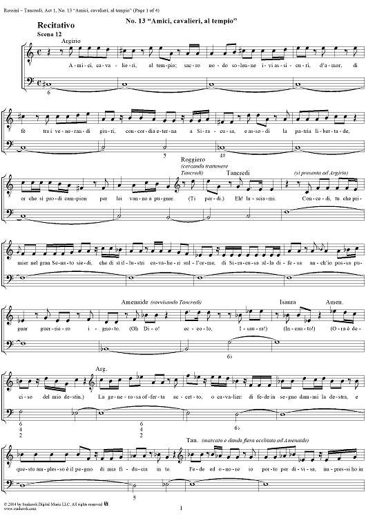 Amiei, cavalieri, al tempio: No. 13 from "Tancredi", Act 1, Scene 12 - Score