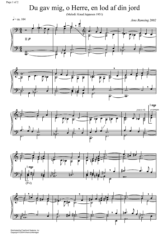 Du gav mig, o Herre, en lod af din jord (Prelude)