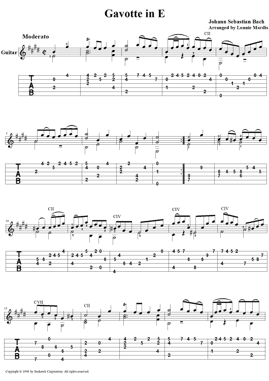 Gavotte in E - Guitar Tab