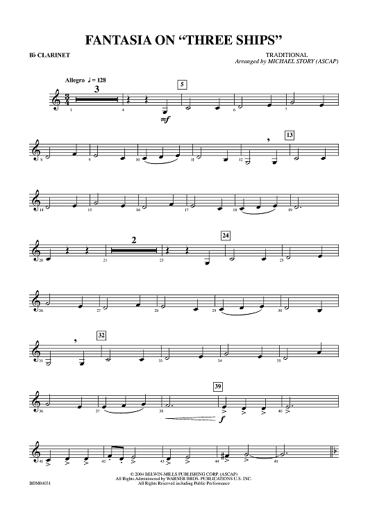 Fantasia on "Three Ships" - Clarinet in B-flat