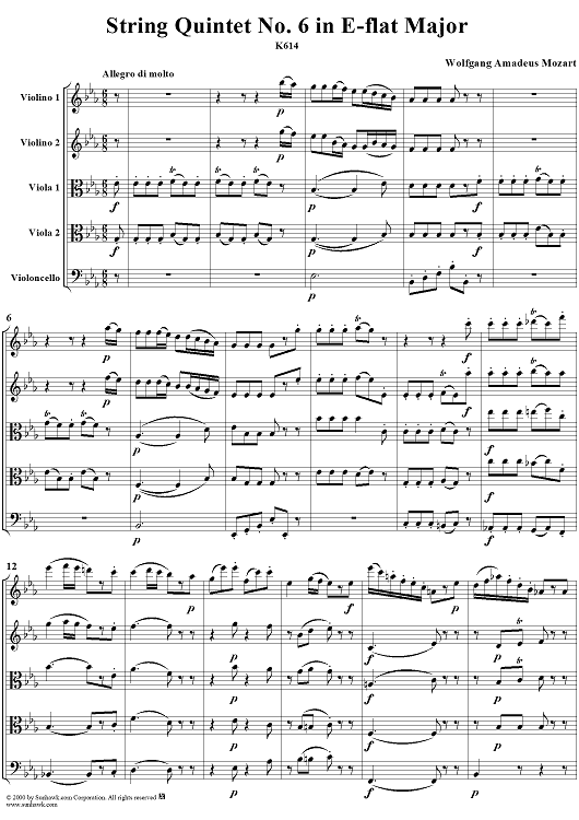 String Quintet No. 6 in E-flat Major, K614 - Score