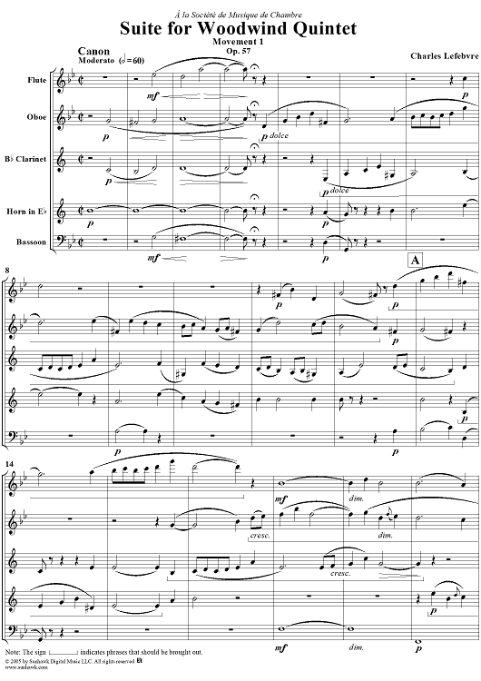 Suite for Woodwind Quintet, No. 1: Canon - Score