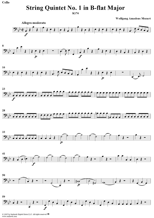 String Quintet No. 1 in B-Flat Major, K174 - Cello
