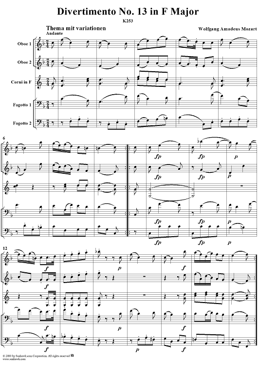Divertimento No. 13 in F major, K253 - Full Score