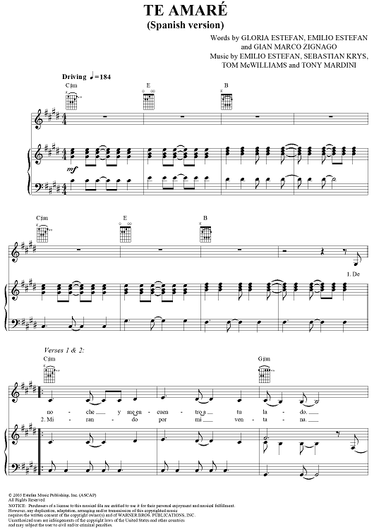 Te Amaré (Spanish version)