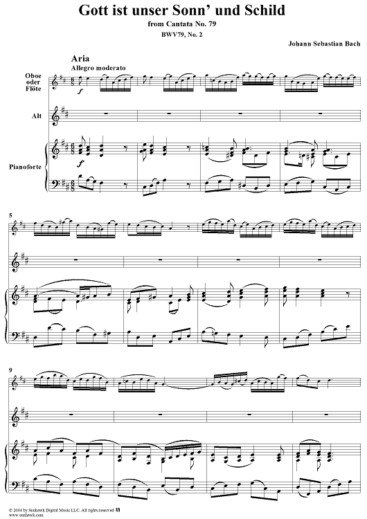 "Gott ist unser Sonn' und Schild!", Aria, No. 2 from Cantata No. 79: "Gott, der Herr, ist Sonn' und Schild" - Piano Score