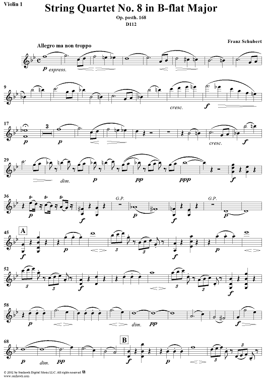 String Quartet No. 8 in B-flat Major, Op. posth. 168 - Violin 1