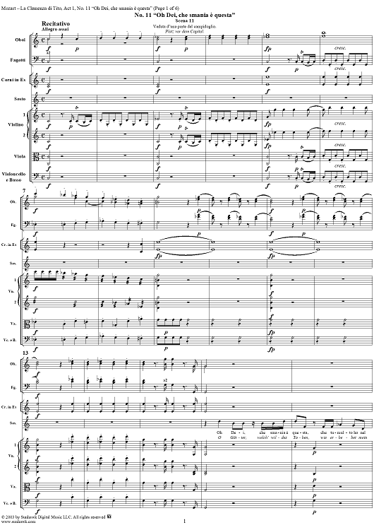 "Oh Dei, che smania è questa", No. 11 from "La Clemenza di Tito", Act 1 (K621) - Full Score