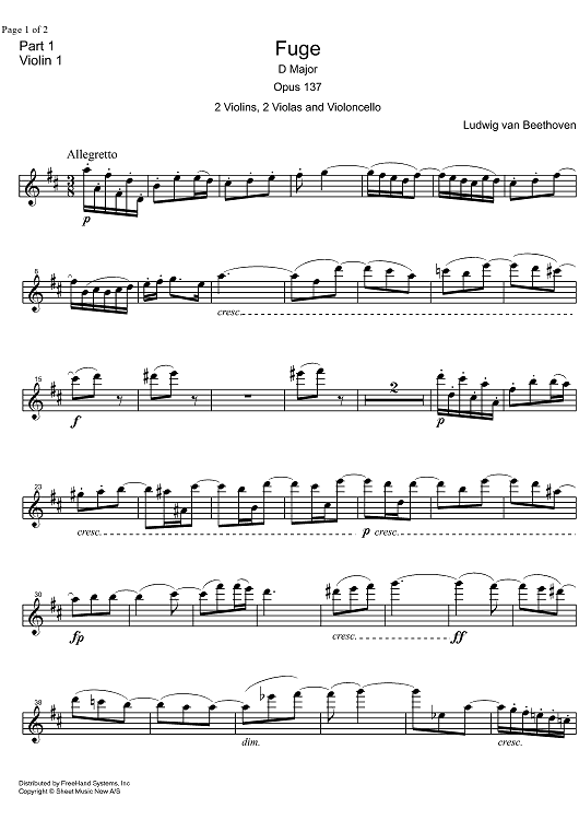 Fugue D Major Op.137 - Violin 1