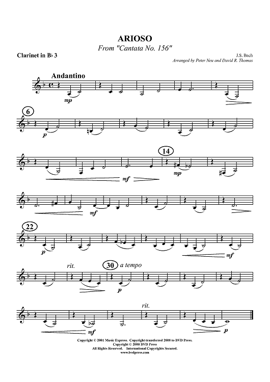 Arioso from "Cantata No. 156" - Clarinet 3 in B-flat (op. Alto Cl.)