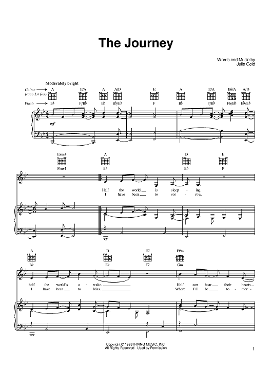 The Journey" Sheet Music by Julie Gold for Piano/Vocal/Chords Sheet