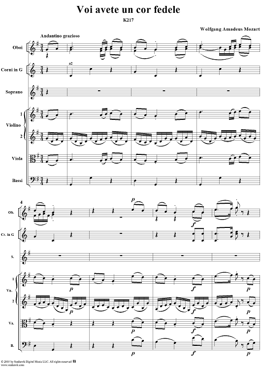 "Voi avete un cor fedele", aria, K217 - Full Score