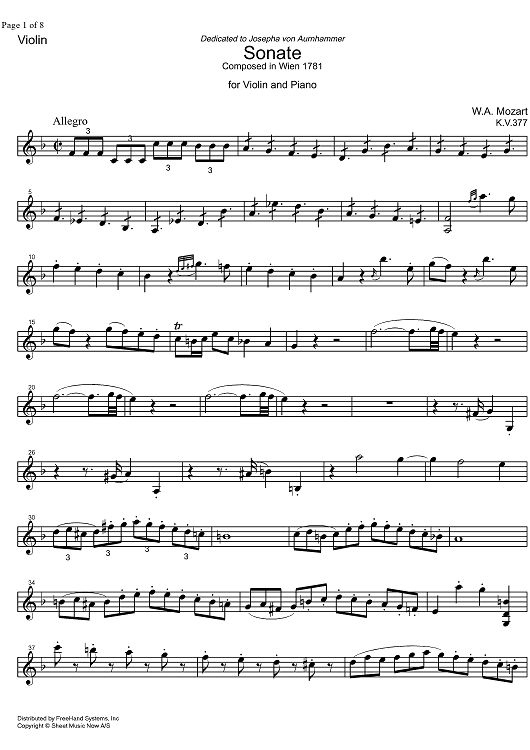 Sonata No.25 F Major KV377 - Violin