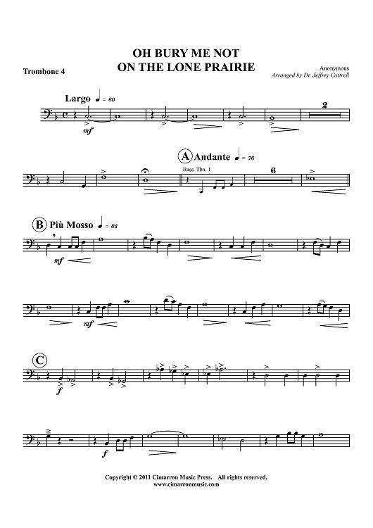 Oh Bury Me Not On The Lone Prairie - Trombone 4