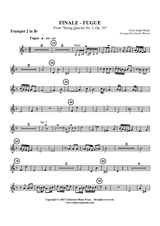 Finale - Fugue - from "String Quartet No. 5, Op. 20" - Trumpet 2 in Bb
