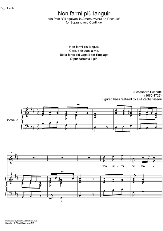 Non farmi più languir - Score