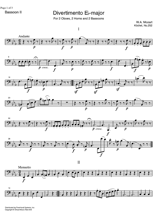 Divertimento No.12 Eb Major KV252 - Bassoon 2