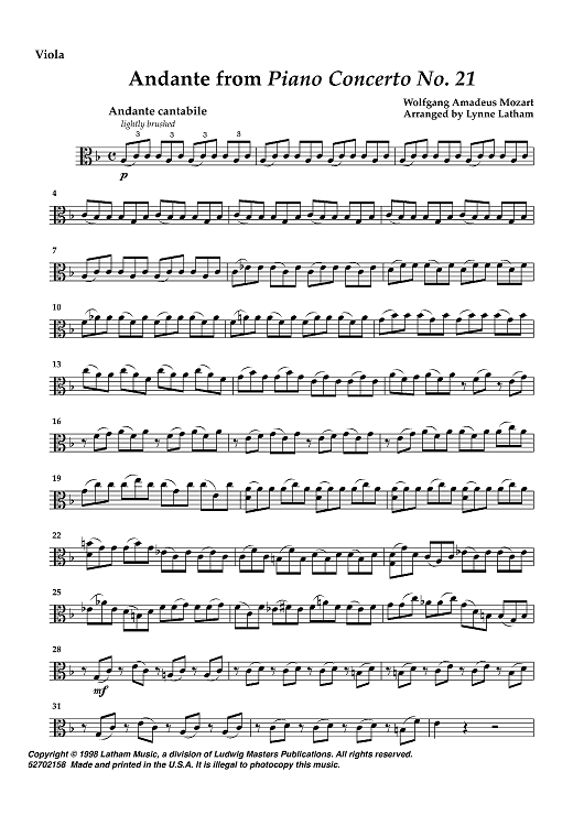 Andante from Piano Concerto No. 1 - Viola