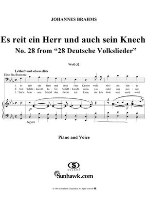 Es reit' ein Herr und auch sein Knecht - No. 28 from "28 Deutsche Volkslieder" WoO 32