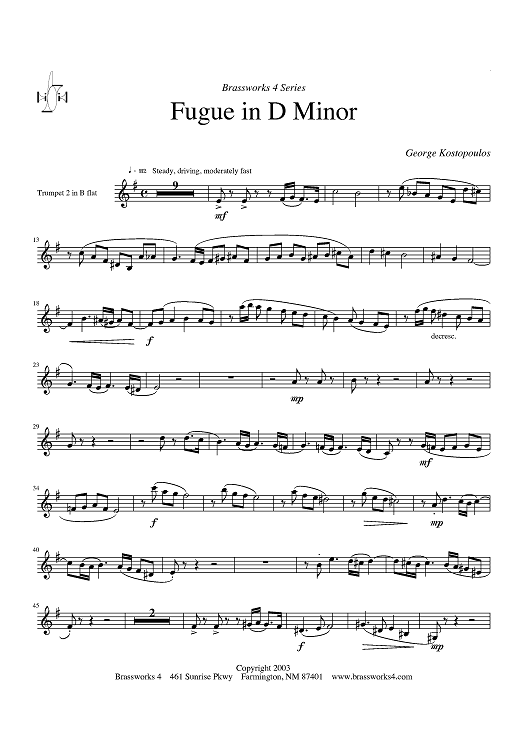 Fugue in D Minor - Trumpet 2 in Bb