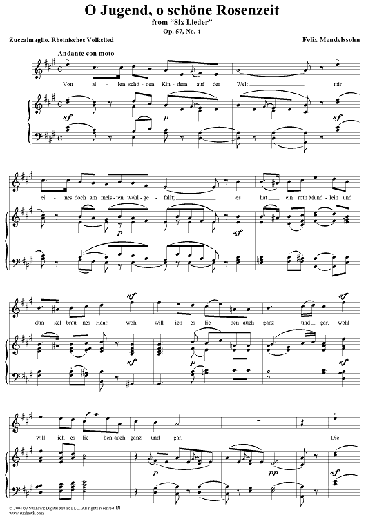 Six Lieder, Op. 57, No. 4: "Rhenish Popular Song" (O Jugend, O Schöne Rosenzeit)