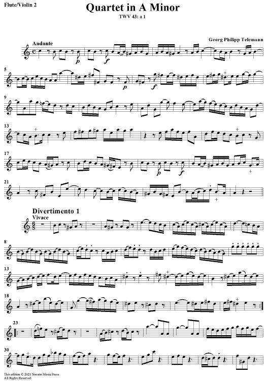 Quartet in A minor - Flute 2/Violin 2