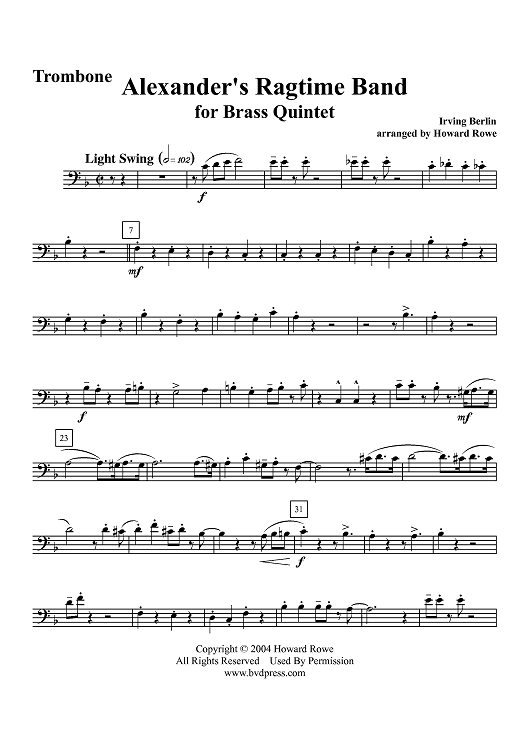 Alexander's Ragtime Band - Trombone