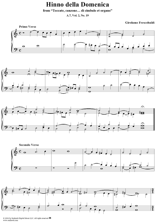 Hinno Della Domenica, No. 19 from "Toccate, canzone ... di cimbalo et organo", Vol. II