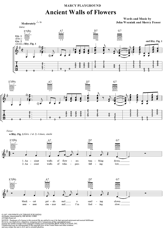 Ancient Walls of Flowers" Sheet Music by Marcy Playground for Guitar
