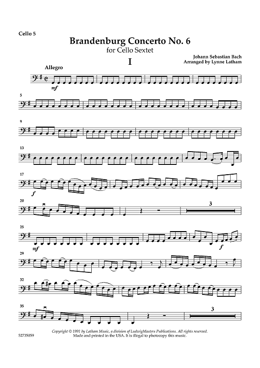 Brandenburg Concerto No. 6 - for Cello Sextet - Cello 5