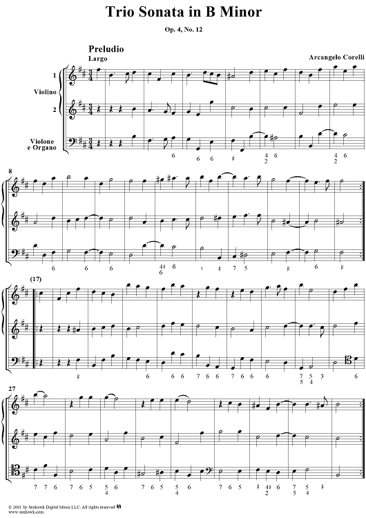 Trio Sonata in B Minor  - Op. 4, No. 12 - Score