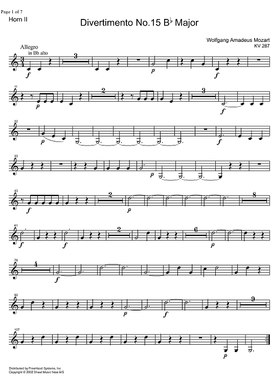 Divertimento No.15 Bb Major KV287 - Horn 2