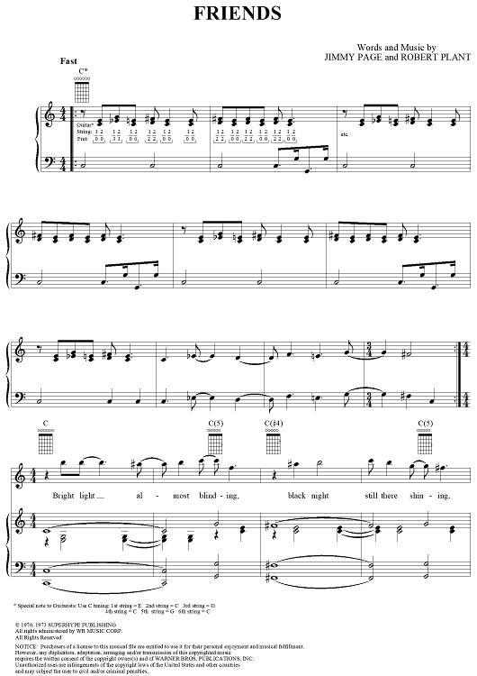 mestre betalingsmiddel kop Friends&quot; Sheet Music by Led Zeppelin for Piano/Vocal/Chords - Sheet  Music Now