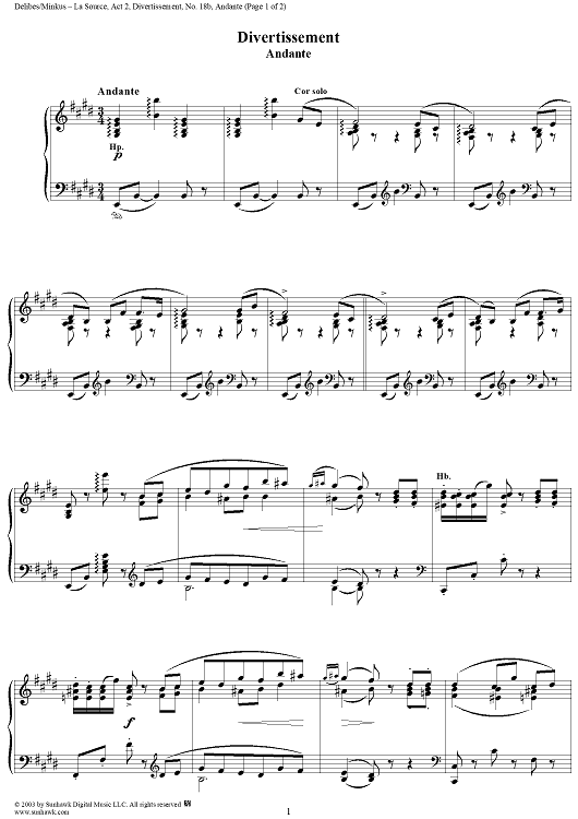 La Source, Act 2, No. 18b: Divertissement - Andante