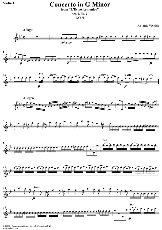 Concerto in G Minor    - from "L'Estro Armonico" - Op. 3/2  (RV578) - Violin 1